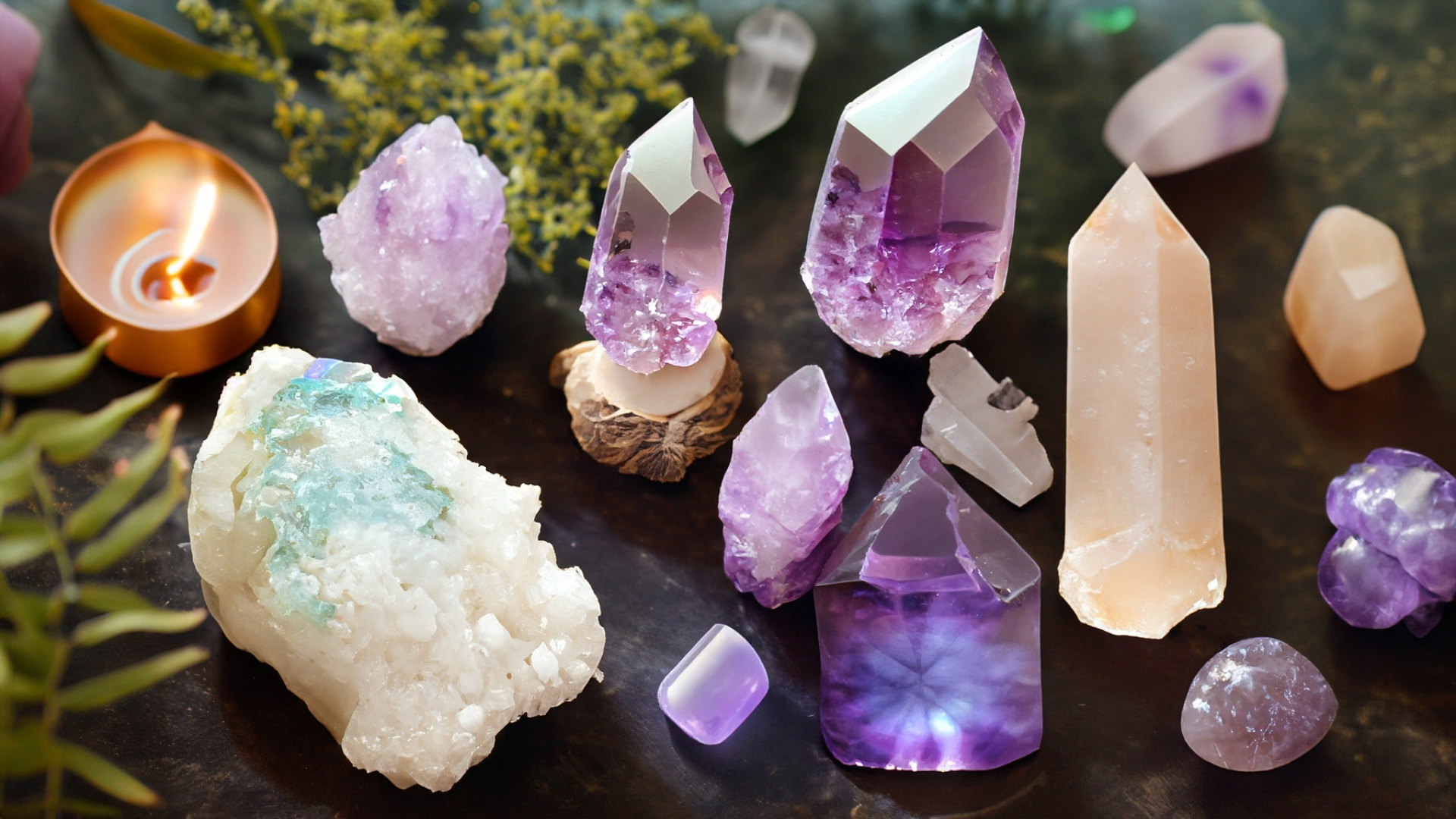 Citrin, Amethyst, Rosenquarz, Bergkristall, Mondstei